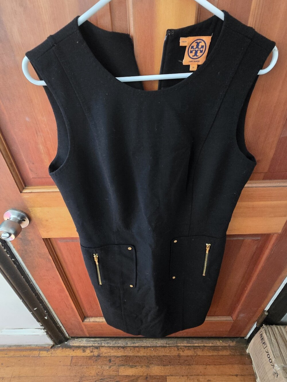 Tory Burch Black Sleeveless Mini Dress with Gold Zippers